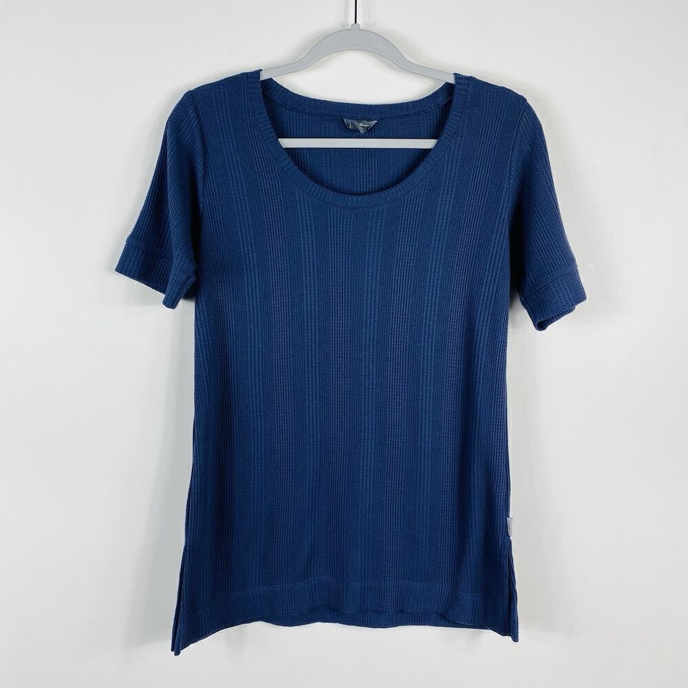 Eddie Bauer Size XS Waffle Knit Short Sleeve Scoop Neck Tee Top Navy Blue